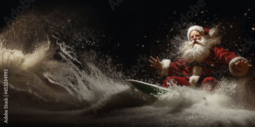 Père Noël fun surfant sur une vague gigantesque photo