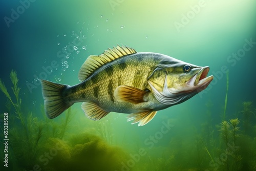 fresh fish swimming in the water on a green background  generative ai photo