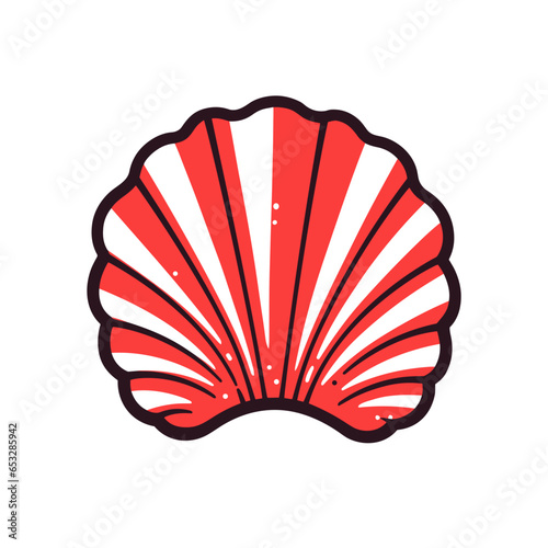 Clamshell vector icon in minimalistic, black and red line work, japan web