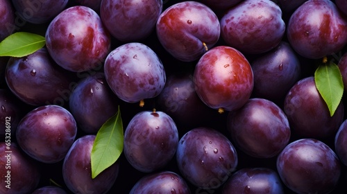 Ripe plums pattern. Juicy fruit background. Generative AI © AIExplosion