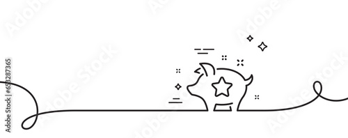 Loyalty points line icon. Continuous one line with curl. Bonus piggy. Discount program symbol. Loyalty points single outline ribbon. Loop curve pattern. Vector
