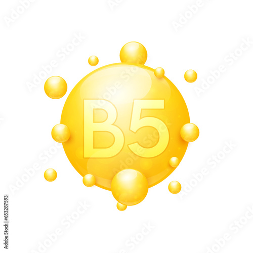 Vitamin B5 capsules orange nutrients minerals that are essential the body. Vitamins complex for skin care cosmetics dietary supplement design. Medical concepts. Icon 3D on white background. Vector.