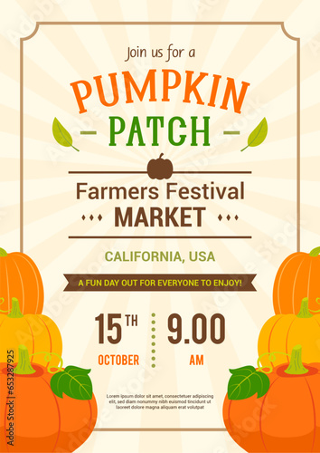 Pumpkin Patch invitation poster vector design. Farmers Festival market