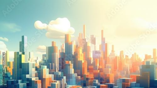 pixel voxel city landscape illustration background design  3d render  modern futuristic pixel voxel city landscape