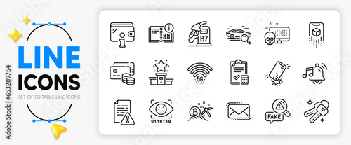 Diesel station, Smartphone broken and Keys line icons set for app include Instruction manual, Accounting checklist, Wallet outline thin icon. Augmented reality, Bitcoin mining. Vector