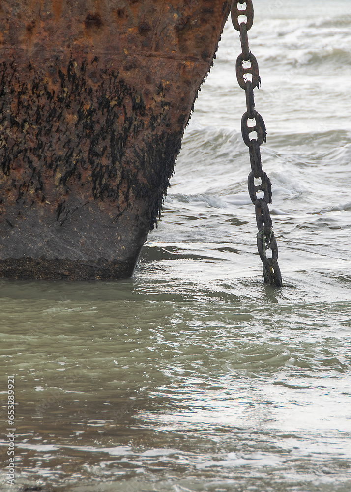 Fototapeta premium Aground ship at cabo san pablo beach, argentina