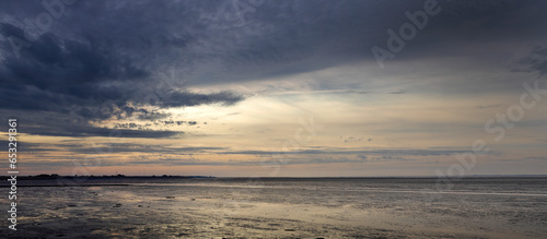 Sunset at Paesens. Moddergat. Friesland Netherlands. Waddenzee. Coast  Panorama.