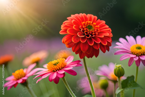 Zinnias Flower   Red  Yellow And Pink Combination Nature