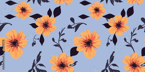 pattern, seamless, floral, flower, vector, illustration, leaf, design, wallpaper, nature, decoration, texture, vintage, art, ornament, element, set, plant, decor, orange, autumn, leaves, silhouette, f