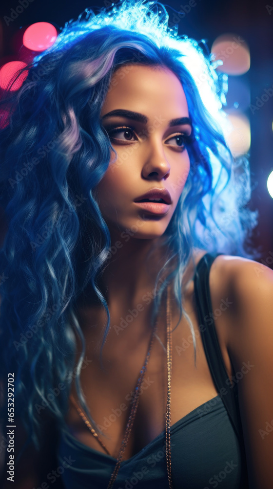 Portrait of Stunning Young Turkey Woman with Blue Hair Captured in Golden Hour and Natural Light, High-Quality Beauty Photography Portrait of Stunning Young Turkey Woman with Blue Hair Captured in Golden Hour and Natural Light, High-Quality Beauty Photography