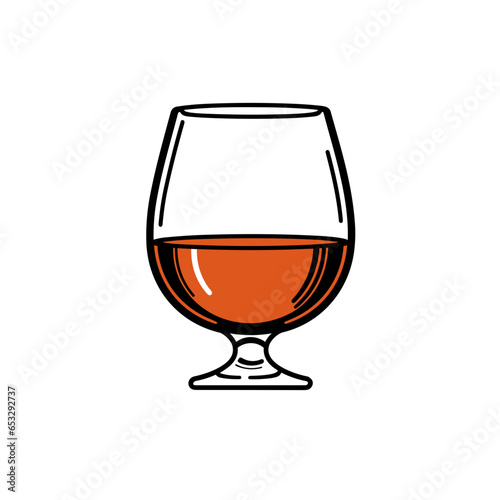 Cognac glass vector icon in minimalistic, black and red line work, japan web