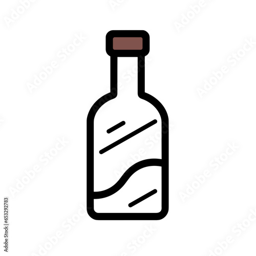 Wine bottle and cork vector icon in minimalistic, black and red line work, japan web