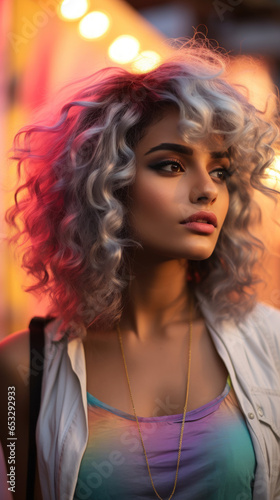 Portrait of Stunning Young Turkey Woman with Colorfull  Hair Captured in Golden Hour and Natural Light, High-Quality Beauty Photography © The_AI_Revolution