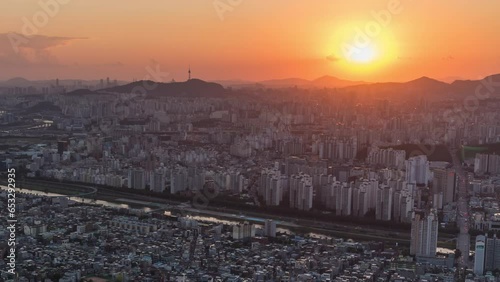 Time Lapse-Seoul City Downtown Skyline at night of Mt.yongmasan.