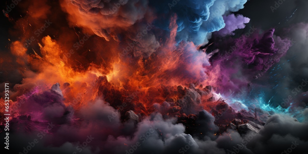 Colorful magic explosion on dark background. Generative ai	
