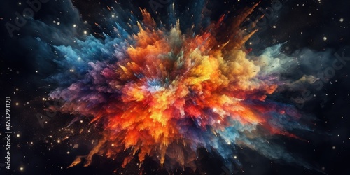 Colorful magic explosion on dark background. Generative ai	
