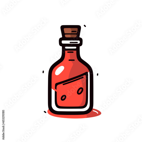 Fortified wine bottle vector icon in minimalistic, black and red line work, japan web