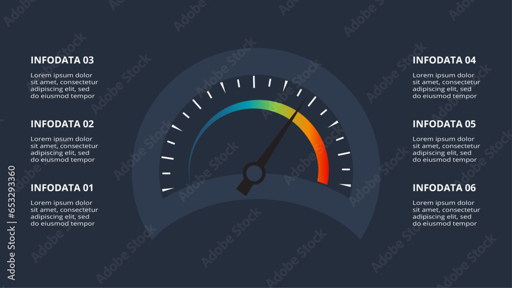 Speedometer infographic with 6 elements, presentations, vector ...