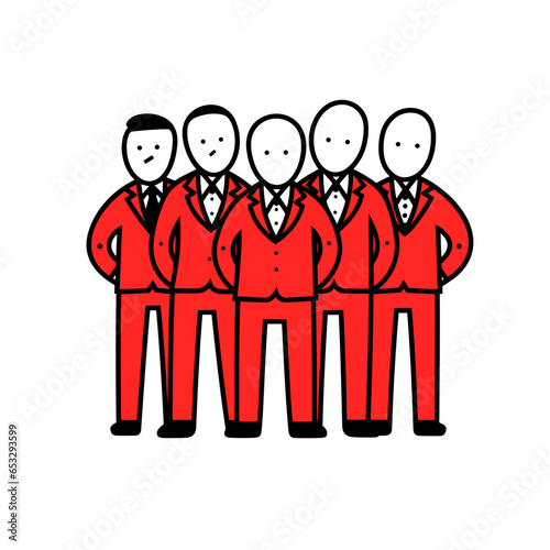 Groomsmen suit vector icon in minimalistic, black and red line work, japan web