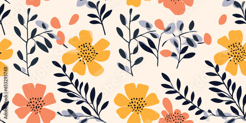 pattern, seamless, floral, flower, vector, illustration, leaf, design, wallpaper, nature, decoration, texture, vintage, art, ornament, element, set, plant, decor, orange, autumn, leaves, silhouette, f