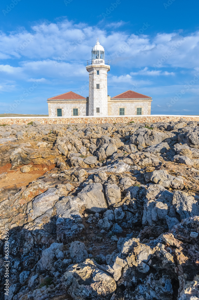 Punta Nati Lighthouse in Menorca, Spain.