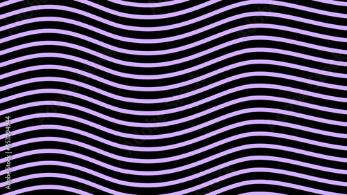 Stripes bend on black background. Design. Colored striped background with moving curves. Striped background curves creating visual illusion
