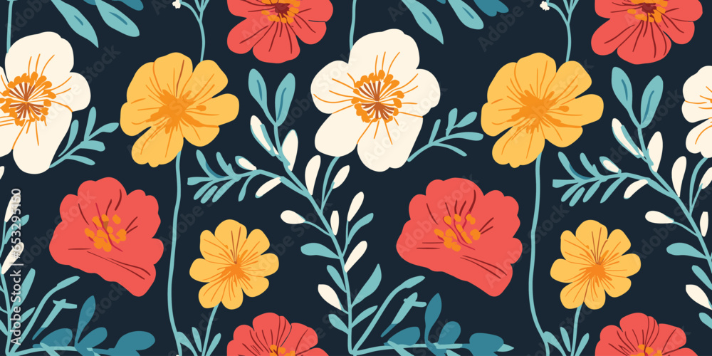 Hand drawn flowers, seamless patterns with floral for fabric, textiles, clothing, wrapping paper, cover, banner, interior decor, abstract backgrounds Hand drawn flowers, seamless patterns with floral for fabric, textiles, clothing, wrapping paper, cover, banner, interior decor, abstract backgrounds
