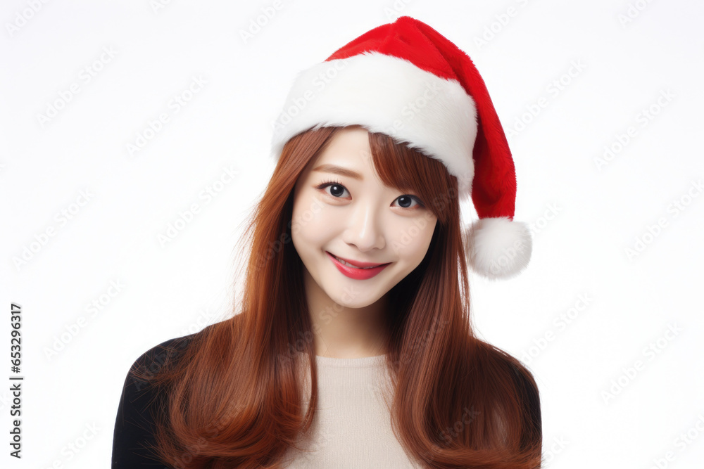 A woman wearing a Santa hat and showcasing her long red hair. Perfect for holiday-themed designs and Christmas promotions. A woman wearing a Santa hat and showcasing her long red hair. Perfect for holiday-themed designs and Christmas promotions.