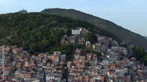 Aerial view of Cantagalo-Pavao-Pavaozinho, a neighbourhood consisting of two slums in the South Zone of Rio de Janeiro, Brazil. It is located between Ipanema and Copacabana.  photo