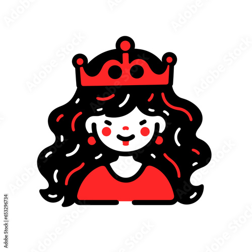 Princess wig vector icon in minimalistic, black and red line work, japan web