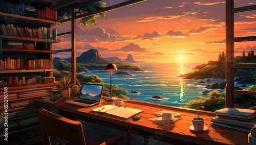 Domowe biuro w stylu lofi anime.  © Bear Boy 