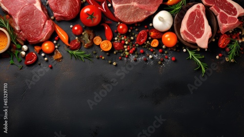 Vagetables and meat. copyspace and top view for background. © morepiixel