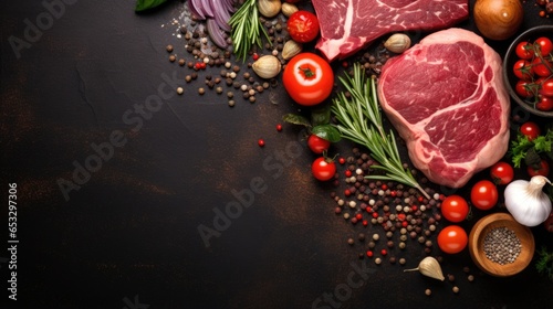 Vagetables and meat. copyspace and top view for background.