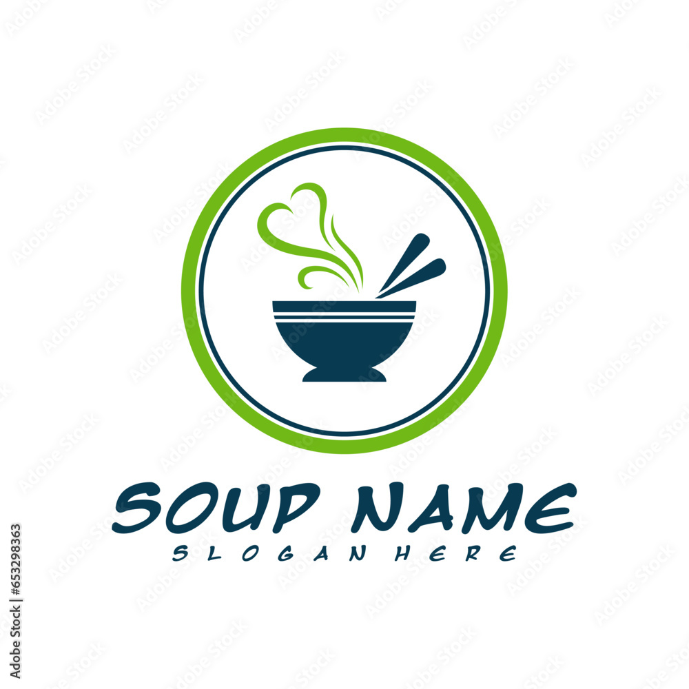 Soup logo design concept. Food Cooking logo vector. Kitchen logo with