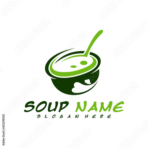 Soup with Love logo design concept. Food Cooking logo vector. Kitchen logo with pot full of vegetables.