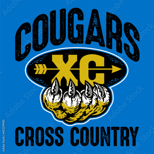 cougars cross country team design with claw for school, college or league sports