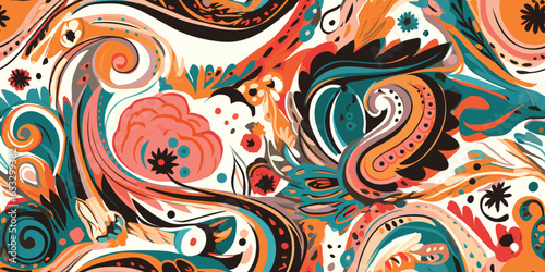 Modern hand drawn paisley ornament pattern. Abstract retro ethnic style. Fashionable vector template for your design 