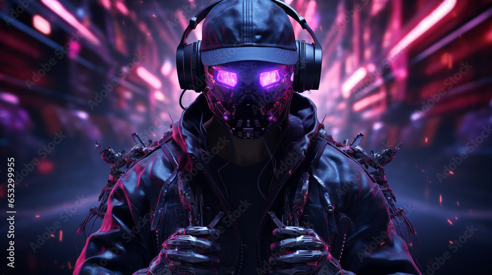 vr gamer in criminal style cyberpunk villain costume, with generative ai vr gamer in criminal style cyberpunk villain costume, with generative ai