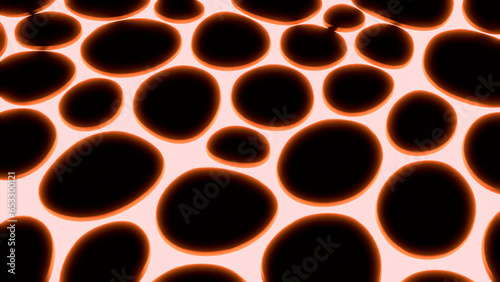 Neon surface with black circles. Design. Bright neon surface with black holes. Black holes on neon surface in abstract background