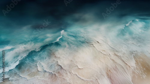 Ethereal Waves Gently Lapping on the Beach, Showcasing a Mesmerizing Blend of Sky & Ocean in Magical Colors. Generative AI.