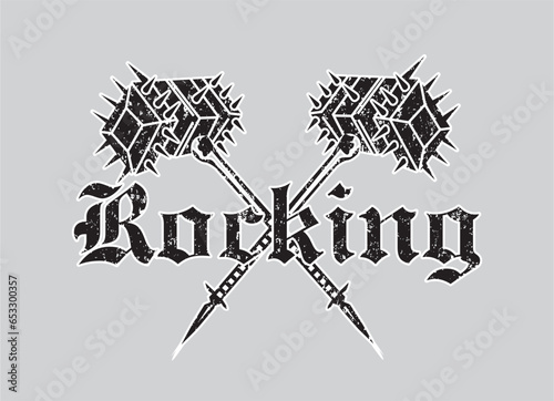 Rocking with two hammers having needles - black rough texture on grey Logo Design style editable vector best for t shirt and could be used any item