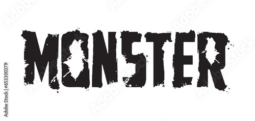 Monster written in wording rough style Editable Artwork design black and white for t-shirt design and multipurpose use