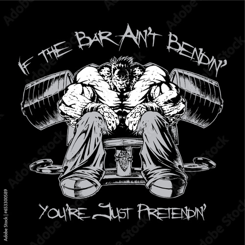 Lift Heavier Things writing with heavier body builder sitting on a chair with heavy dumbles - editable best for t shirts and other printing items 