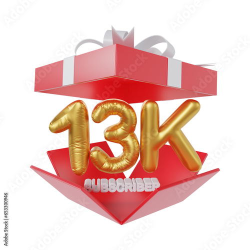 Thank you 13k Subscriber with open gift box congratulation 3d illustration photo