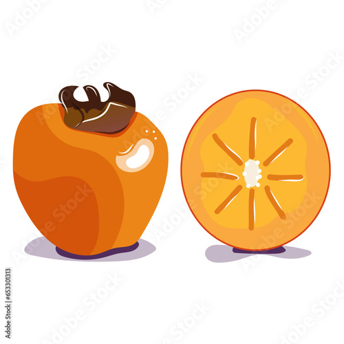 Kaki, illustration vectorielle. Fruit de saison