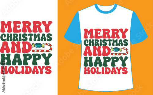 Merry Christmas and Happy Holidays retro t shirt, Christmast shirt design, retro  t shirt design. photo