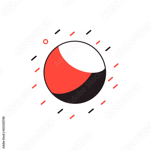 Bouncing ball vector icon in minimalistic, black and red line work, japan web