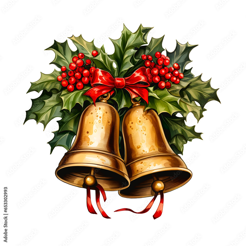 Water color beautiful Christmas bells illustration png clip art Stock