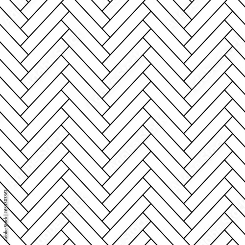 Black line vintage herringbone wooden floor. Seamless pattern. Parquet. Vector. Coloring page
