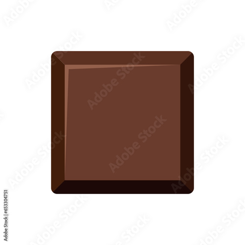 Chocolate bar piece square chunk. Yummy dark bitter milky choco part . Cacao sweet food design. Flat vector illustration isolated on white background.